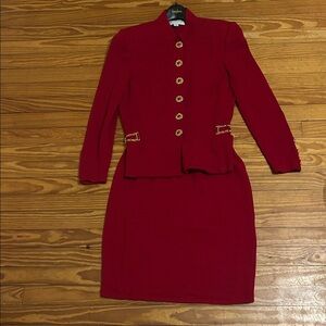 St. John Red Skirt Set with Gold Accents